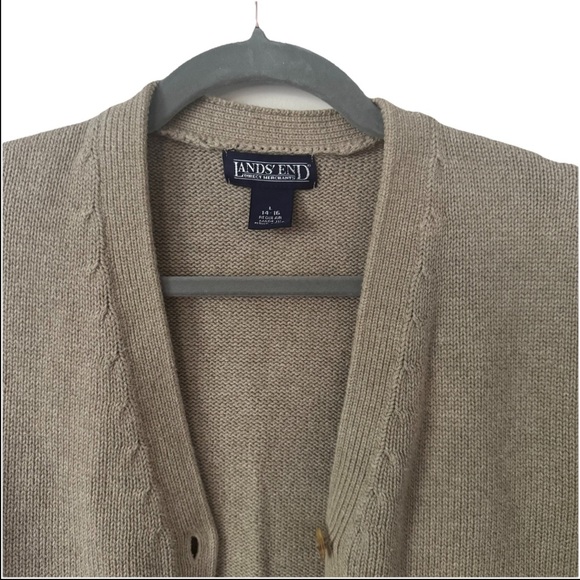 Land's End Women's Cardigan Sweater Tan/Caramel Size Large (14-16) 100% Cotton - Picture 2 of 4